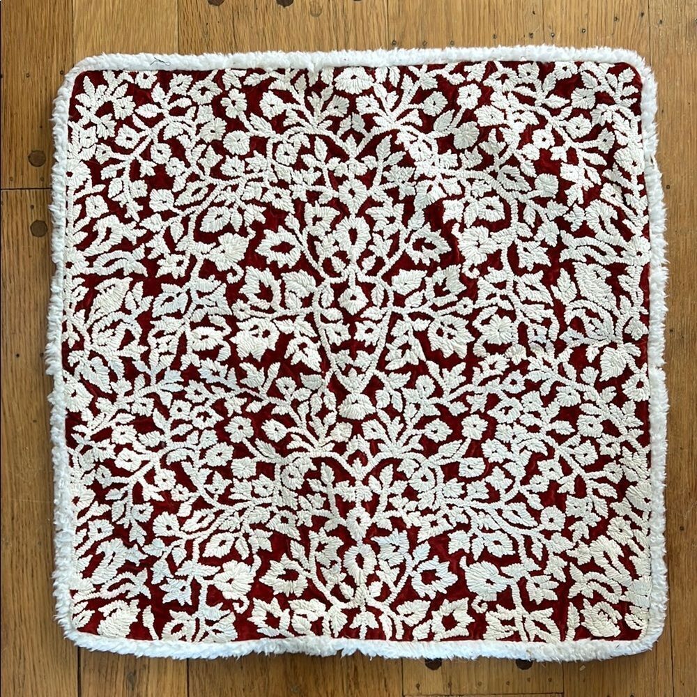 Classic Concepts Red Velvet & Embroidery Pillow Cover